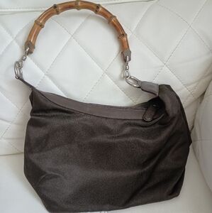 Authentic GUCCI bamboo handle one shoulder bag khaki
